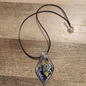 Blue and Yellow Glass Pendant Necklace